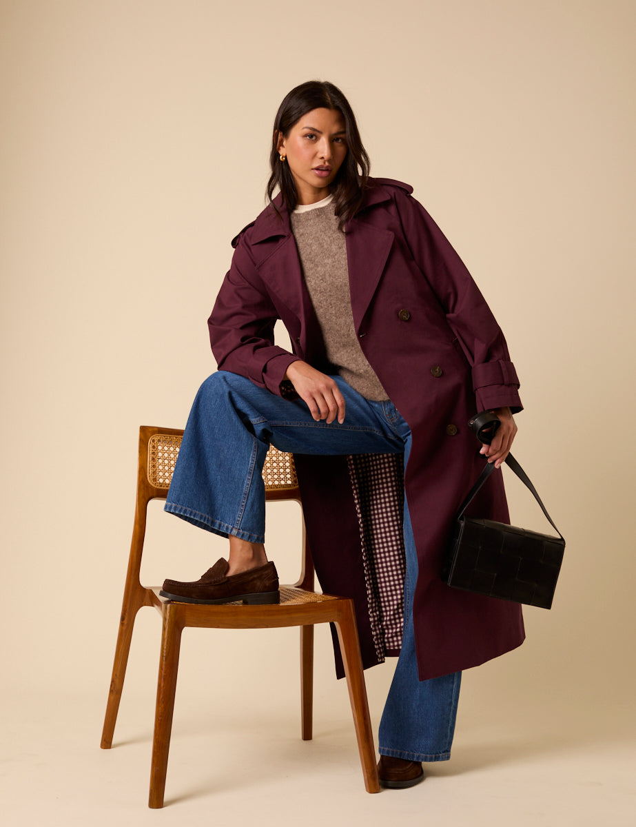 Secondary image of Burgundy Double Breasted Trench Coat